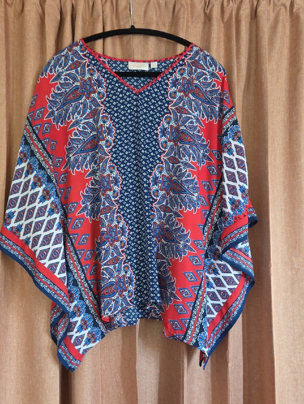 KIM GRAVEL Boho Red, White And Blue Paisley / Floral Print MEDIUM